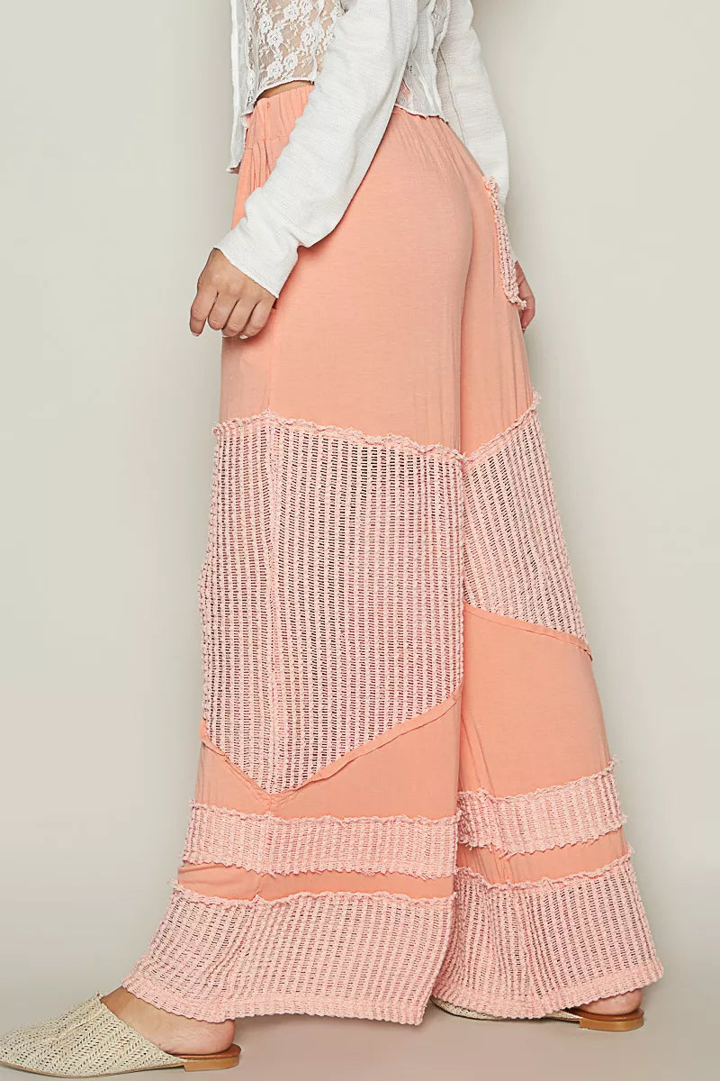 POL Coral Drawstring Elastic Waistband Wide-Leg Pants