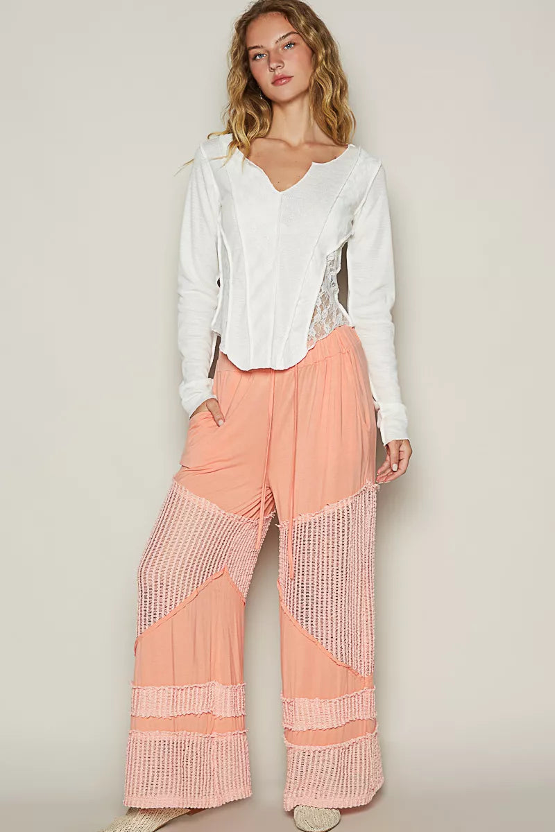 POL Coral Drawstring Elastic Waistband Wide-Leg Pants