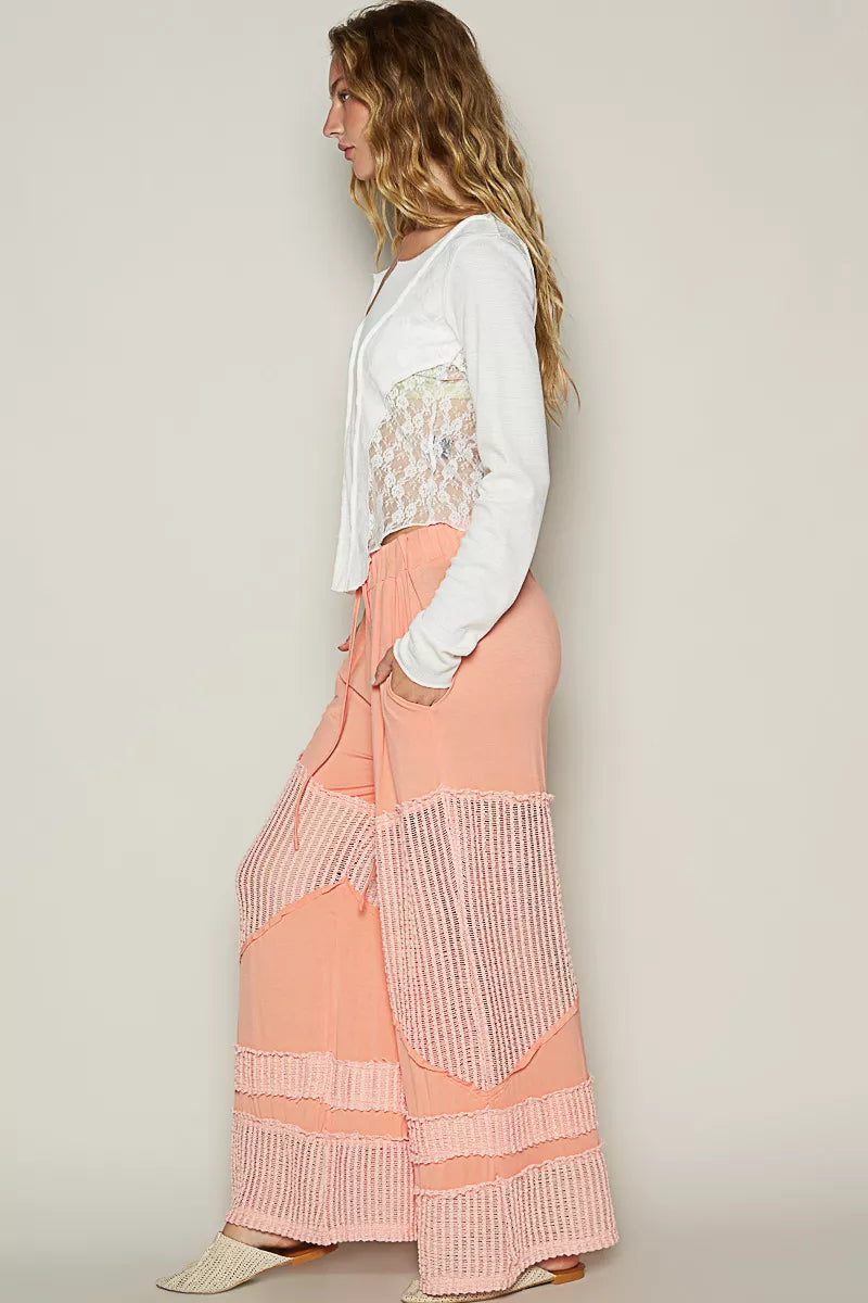 POL Coral Drawstring Elastic Waistband Wide-Leg Pants