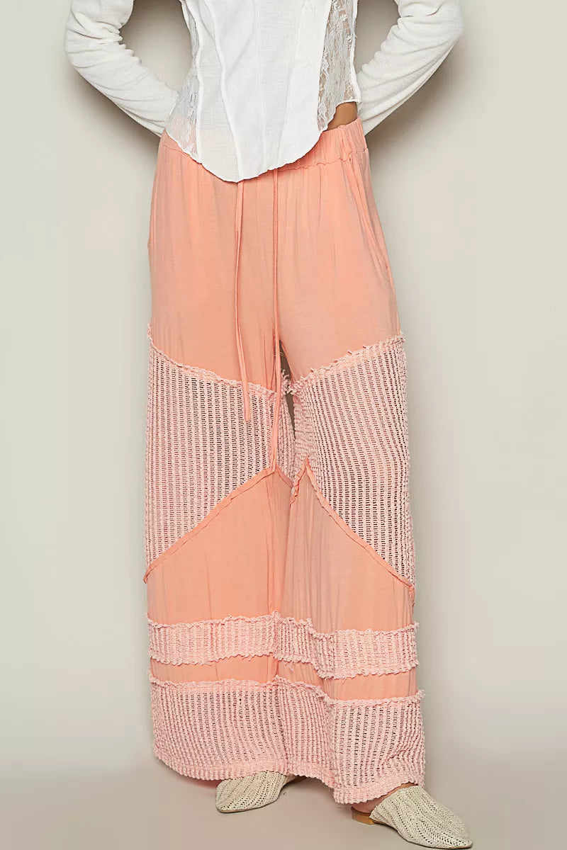 POL Coral Drawstring Elastic Waistband Wide-Leg Pants