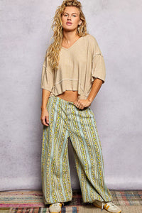 POL Short Sleeve Cropped Rib T-Shirt with Contrast Stitch Detail