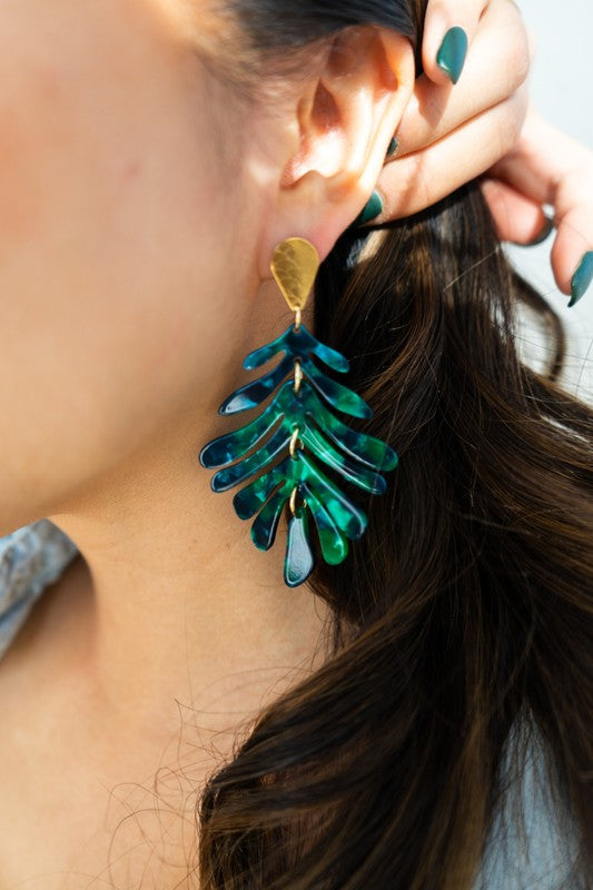 Palm Earrings - Dark Green-drop earrings-Reef Love
