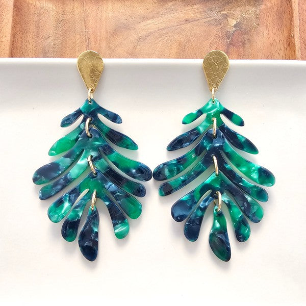 Palm Earrings - Dark Green-drop earrings-Reef Love