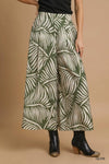 Palm Leaf Print Wide Leg Culotte Pants