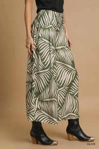 Palm Leaf Print Wide Leg Culotte Pants