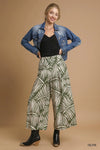 Palm Leaf Print Wide Leg Culotte Pants