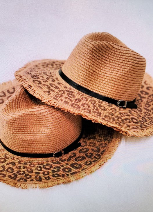 Panama Leopard Wide Brim Belted Sun Hat