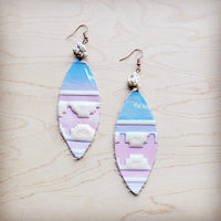 Shop Pastel Navajo Leather Oval Earrings with Turquoise Accent-Western-inspired Handmade pastel Navajo leather earrings with turquoise bead accent. Lightweight, hypoallergenic, and boho-chic—each pair is one of a kind.-available at Reef Love online boho-chic boutique