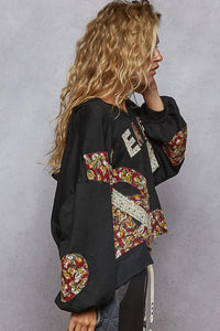 Peace Patch Floral Long Sleeve Hoodie-Hoodie-Reef Love