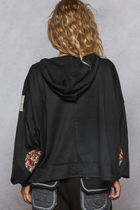 Peace Patch Floral Long Sleeve Hoodie-Hoodie-Reef Love