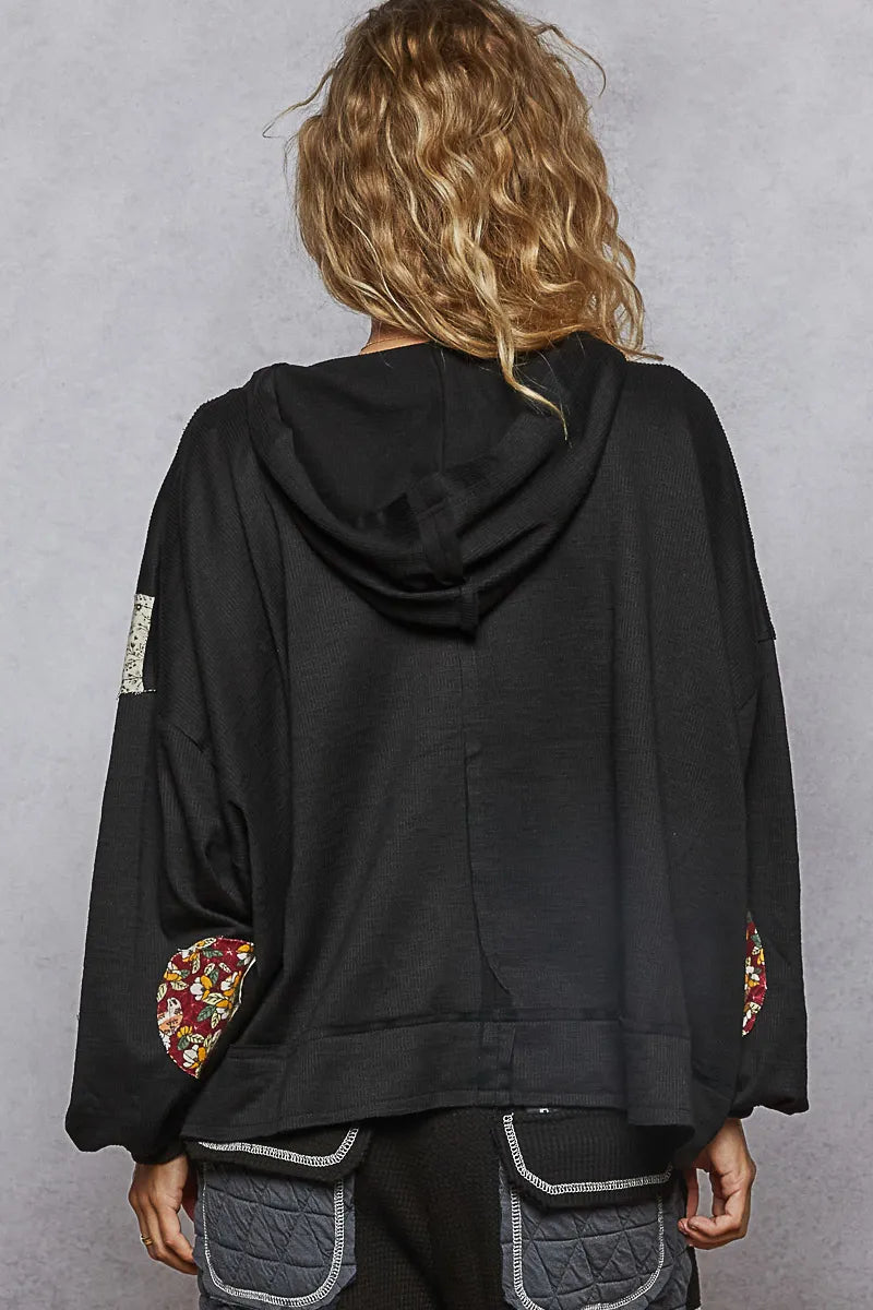 Peace Patch Floral Long Sleeve Hoodie-Hoodie-Reef Love