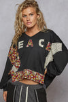 Peace Patch Floral Long Sleeve Hoodie-Hoodie-Reef Love