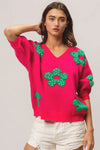 Pearl Beads Flowers Sweater Top-Reef Love