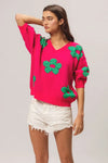 Pearl Beads Flowers Sweater Top-Reef Love