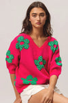 Pearl Beads Flowers Sweater Top-Reef Love