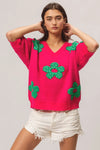 Pearl Beads Flowers Sweater Top-Reef Love