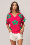 Pearl Beads Flowers Sweater Top-Reef Love