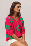 Pearl Beads Flowers Sweater Top-Reef Love