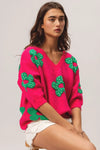 Pearl Beads Flowers Sweater Top-Reef Love