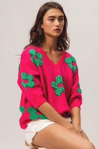 Pearl Beads Flowers Sweater Top-Reef Love