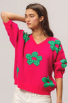 Pearl Beads Flowers Sweater Top-Reef Love