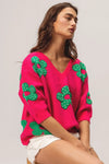 Pearl Beads Flowers Sweater Top-Reef Love