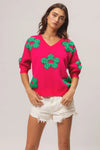 Pearl Beads Flowers Sweater Top-Reef Love