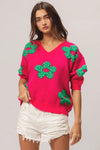 Pearl Beads Flowers Sweater Top-Reef Love