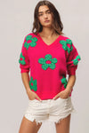 Pearl Beads Flowers Sweater Top-Reef Love
