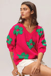 Pearl Beads Flowers Sweater Top-Reef Love