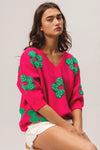 Pearl Beads Flowers Sweater Top-Reef Love