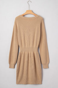 Pearl Embellished Keyhole Ribbed Sweater Dress- Boho Chic Styles by Reef Love