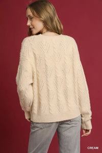 Pearl-Embellished Sweater-Pearl-embellished sweater with long sleeves. Elegant knitwear with delicate pearl details—perfect for chic workwear, special occasions, or casual luxe style.-Reef Love