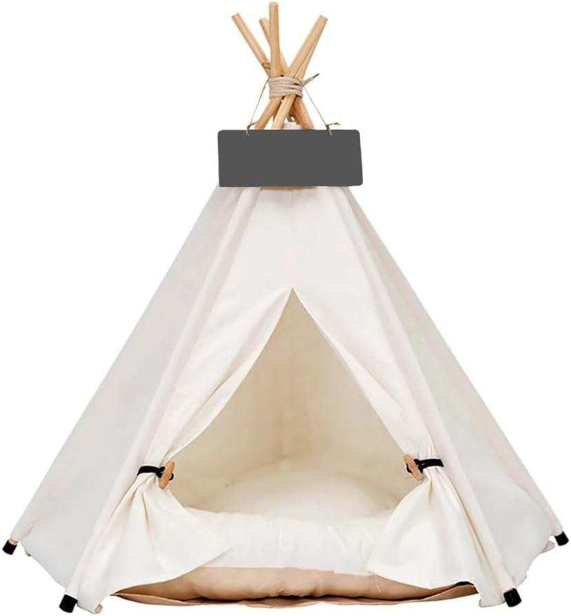Pet Teepee Dog & Puppy Cat Tents Tipi Bed Portable Houses with Thick Cushion for Pets up to 15Lbs