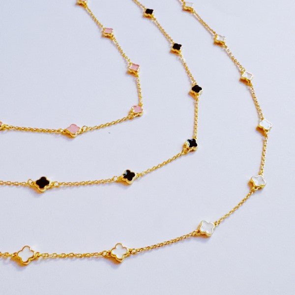 Petite Colored Clover Necklace-Reef Love
