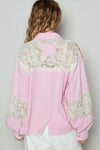 Pink Printed Woven Mix Raw Hem Jacket with Lace Detail-Jacket-Reef Love