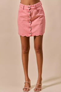 Pink Vintage Wash Scallop Edge Denim Mini Skirt- Boho Chic Styles by Reef Love