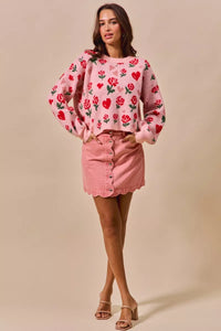 Pink Vintage Wash Scallop Edge Denim Mini Skirt- Boho Chic Styles by Reef Love