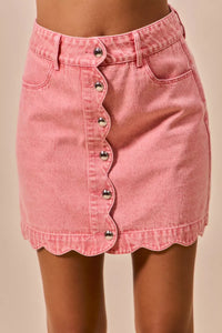 Pink Vintage Wash Scallop Edge Denim Mini Skirt- Boho Chic Styles by Reef Love