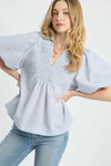 Pinstripe Smocked Puff Sleeve Blouse-blouse-Reef Love