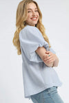 Pinstripe Smocked Puff Sleeve Blouse-blouse-Reef Love