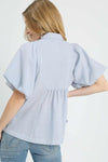 Pinstripe Smocked Puff Sleeve Blouse-blouse-Reef Love