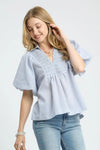 Pinstripe Smocked Puff Sleeve Blouse-blouse-Reef Love