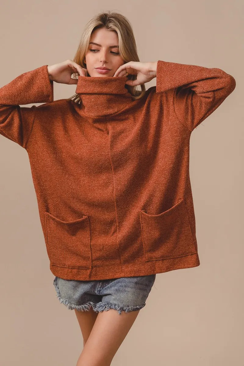 Piper Rib Double Pocket Turtle Neck Sweater