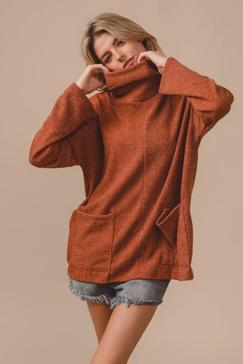 Piper Rib Double Pocket Turtle Neck Sweater