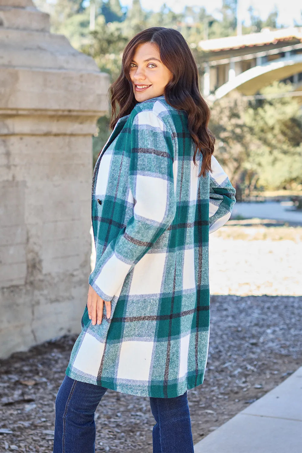 Plaid Button Up Lapel Collar Jacket-Plaid button-up jacket with lapel collar. A perfect season transitional coat, available in several colors for versatile layering. Standard and Plus Size.
