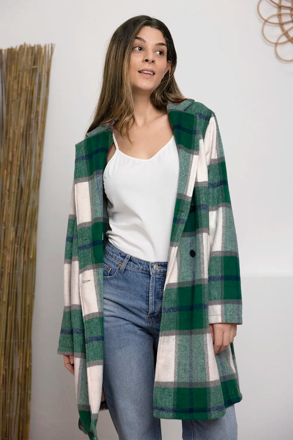 Plaid Button Up Lapel Collar Jacket-Plaid button-up jacket with lapel collar. A perfect season transitional coat, available in several colors for versatile layering. Standard and Plus Size.