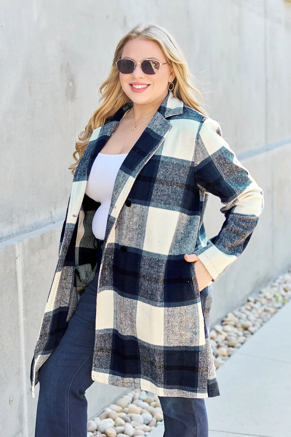 Plaid Button Up Lapel Collar Jacket-Plaid button-up jacket with lapel collar. A perfect season transitional coat, available in several colors for versatile layering. Standard and Plus Size.