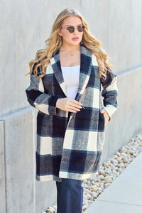 Plaid Button Up Lapel Collar Jacket-Plaid button-up jacket with lapel collar. A perfect season transitional coat, available in several colors for versatile layering. Standard and Plus Size.