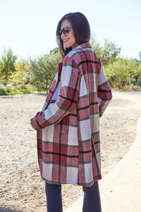 Plaid Button Up Lapel Collar Jacket-Plaid button-up jacket with lapel collar. A perfect season transitional coat, available in several colors for versatile layering. Standard and Plus Size.